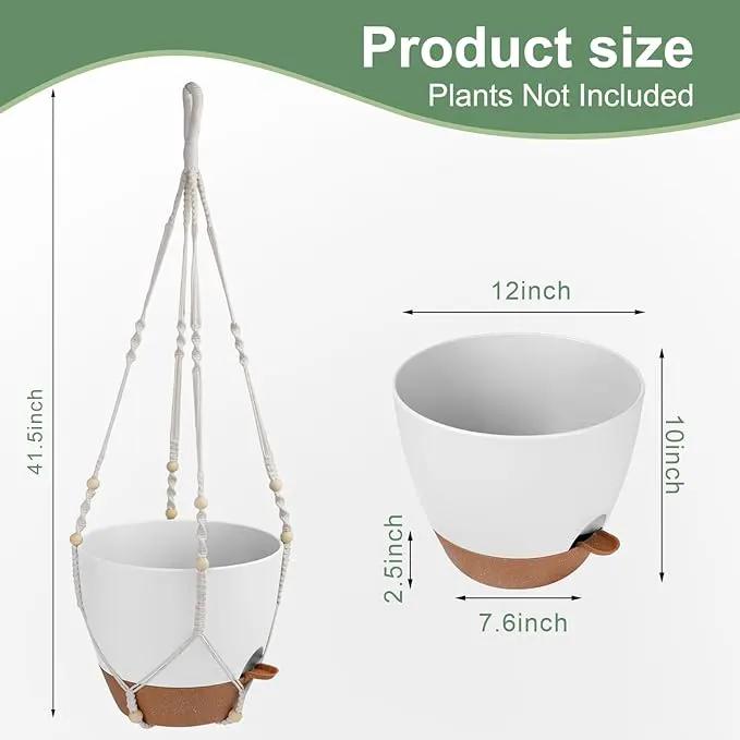 41.5 Inch Macrame Plant Hanger Indoor Outdoor with 12 Inch Flower Pot, Hanging Planter for Plants Holder with Wood Beads for Boho Home Decor (Ivory+White) by GreenHaven Gardens