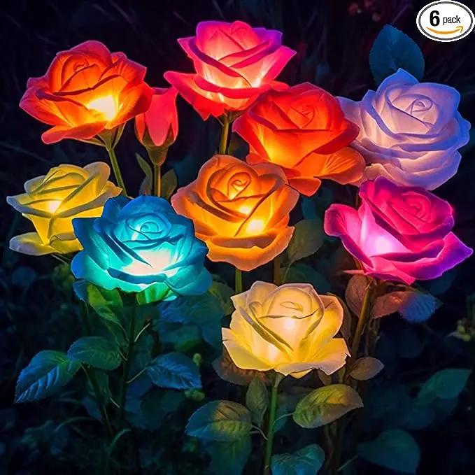 Solar Garden Lights, 6 Pack Solar Flowers Outdoor Waterproof with Rose, Garden Lights Solar Powered Waterproof, Solar Flower Lights, Solar Lights for Outside Yard Decorations Outdoor by GreenHaven Gardens