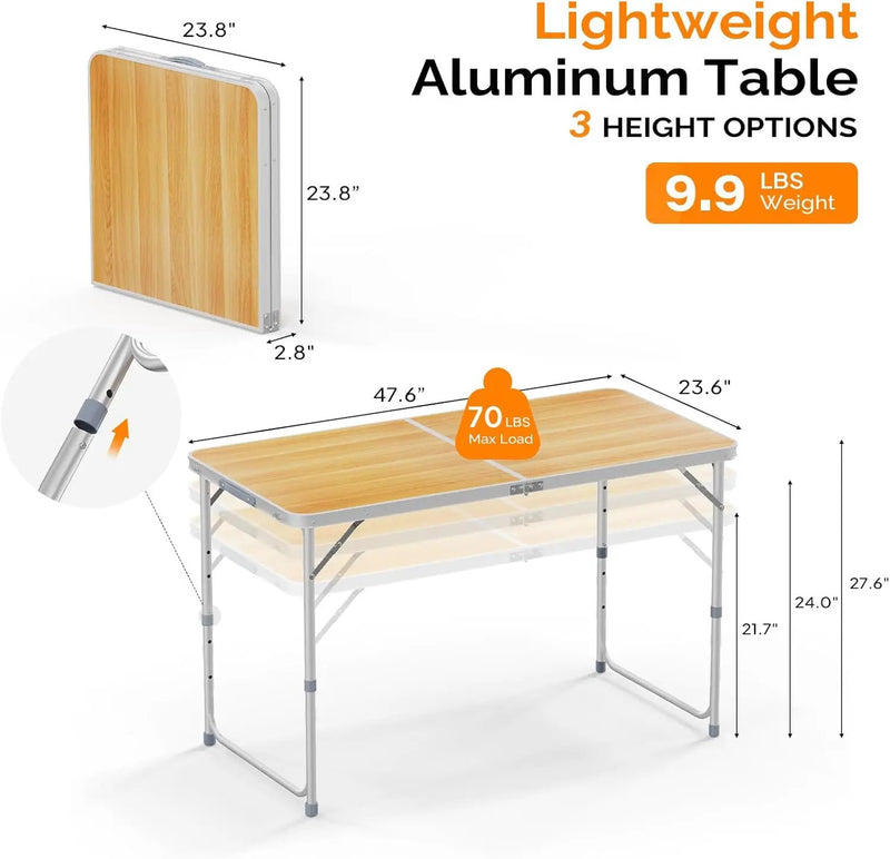 VINGLI 4FT White Folding Table with Carrying Handle Height Adjustable Lightweight Fold Up Portable for Indoor Outdoor Picnic,Camping,Hiking,Fishing,BBQ … by GreenHaven Gardens