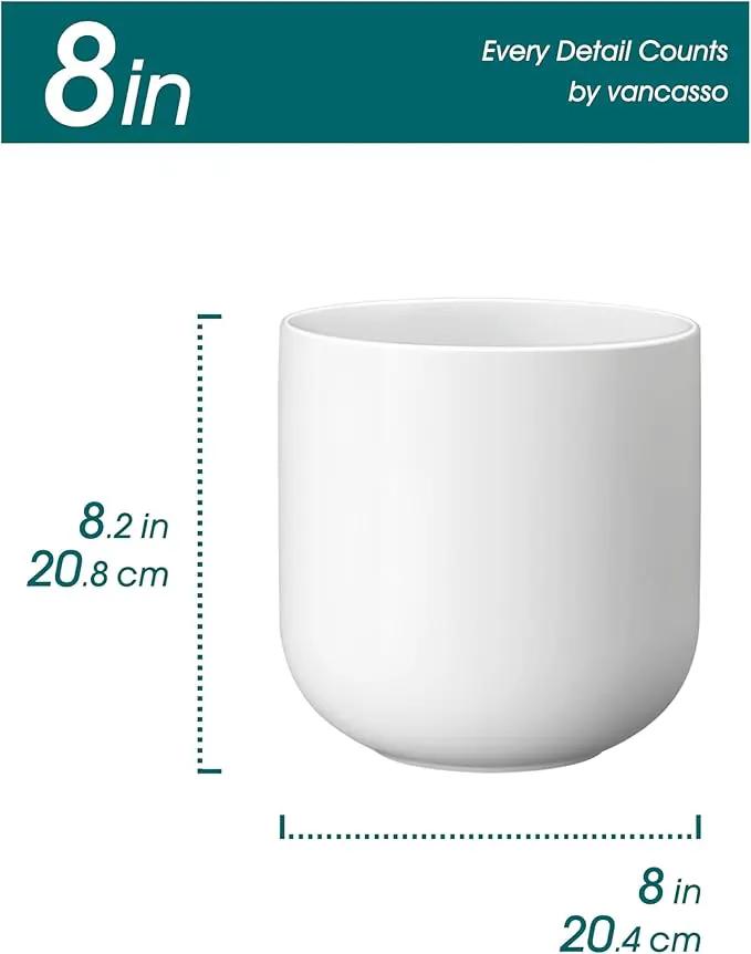 vancasso 8 Inch Ceramic Plant Pots, Planters with Drainage Hole, Flower Pots Planters Pots for Indoor Plants, Modern Indoor Decorative Garden Pot, Home Decor, White by GreenHaven Gardens