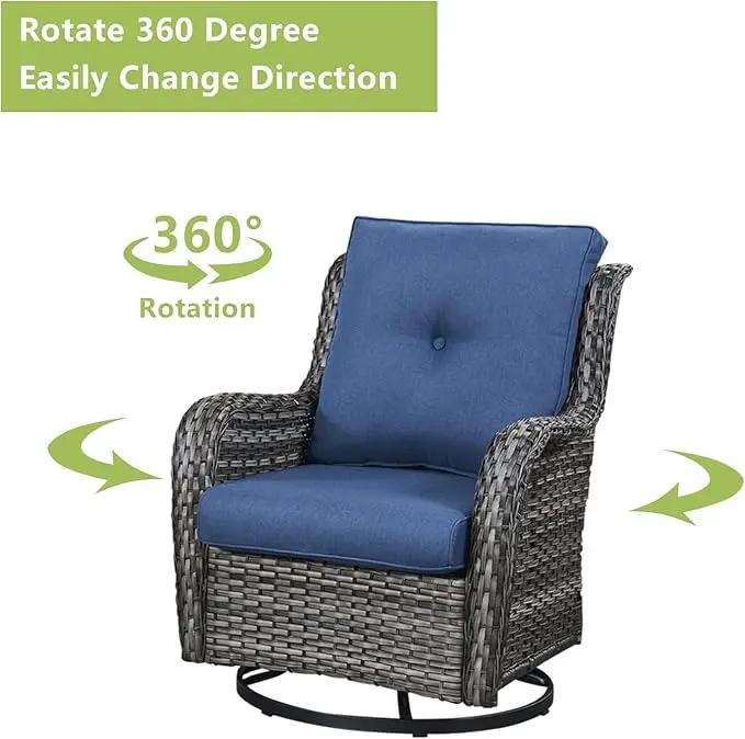 Outdoor Wicker Patio Furniture Set - 5 Piece Rattan Patio Conversation Set with 2 Rocking Swivel Chairs,2 Ottomans and 1 Loveseat for Porch Deck Backyard Garden(Mixed Grey/Blue) by GreenHaven Gardens