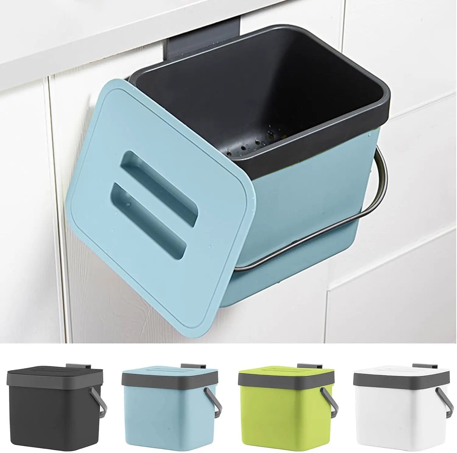 Compost Bin Kitchen, LALASTAR 7L Wall-Mounted Under Sink Small Garbage Can for Kitchen, Odor-Free Food Waste Basket Bin, 1.8 Gallons, Blue by GreenHaven Gardens