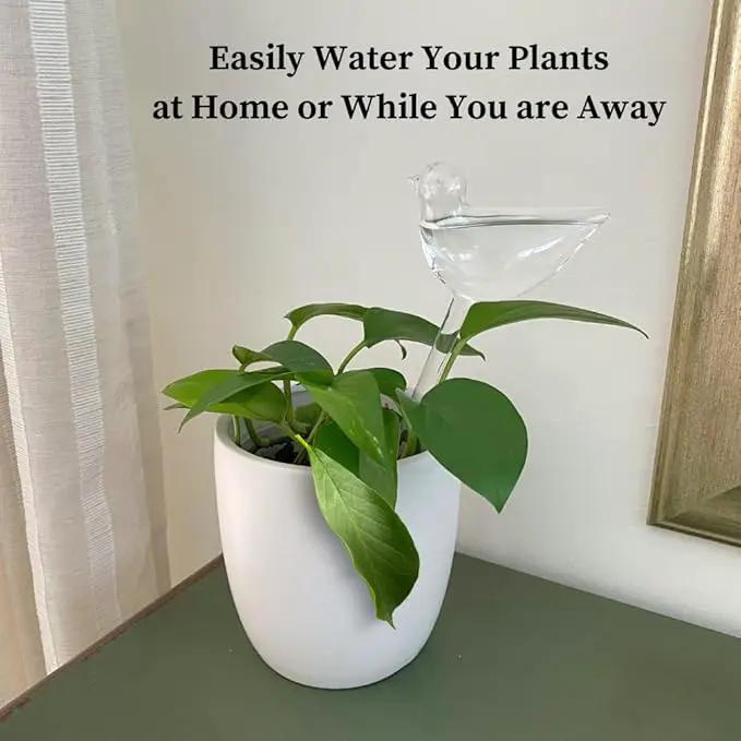 Evelots Plant Self Watering Glass Globes, Bird Shaped Bulbs (4 Pack) Automatic Water Irrigation System for Plants with Funnel, Indoor & Outdoor Use -Extra Long 9.5 Inches by GreenHaven Gardens