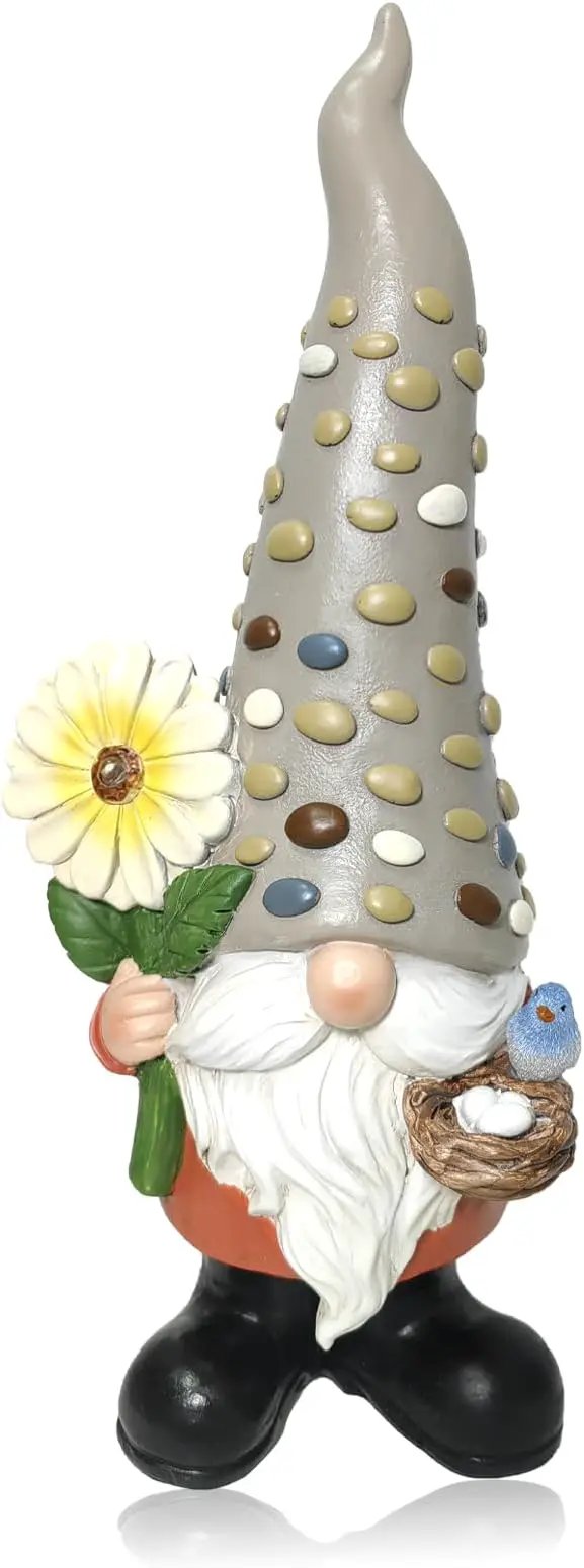 12 Inch Solar Garden Gnome Statue Clearance with Sunflower and Bird's Nest Light – Outdoor High Hat Gnome Sculpture Outdoor Statue for Patio and Garden Decor – Figurine Gift for Gnome Lovers by GreenHaven Gardens