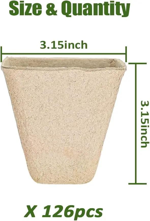 126 Packs Square Peat Pots, 3.15 Inch Seed Starting Pots with Drainage Holes Square Nursery Pot,Biodegradable Eco-Friendly Round Plant Seed Starter Peat Germination Seedling Trays by GreenHaven Gardens