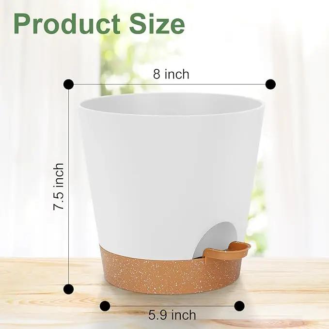 8-Inch Plant Pots, Self-Watering Planters with Drainage Holes & Saucers for Indoor and Outdoor Plants (2-Pack, White) by GreenHaven Gardens