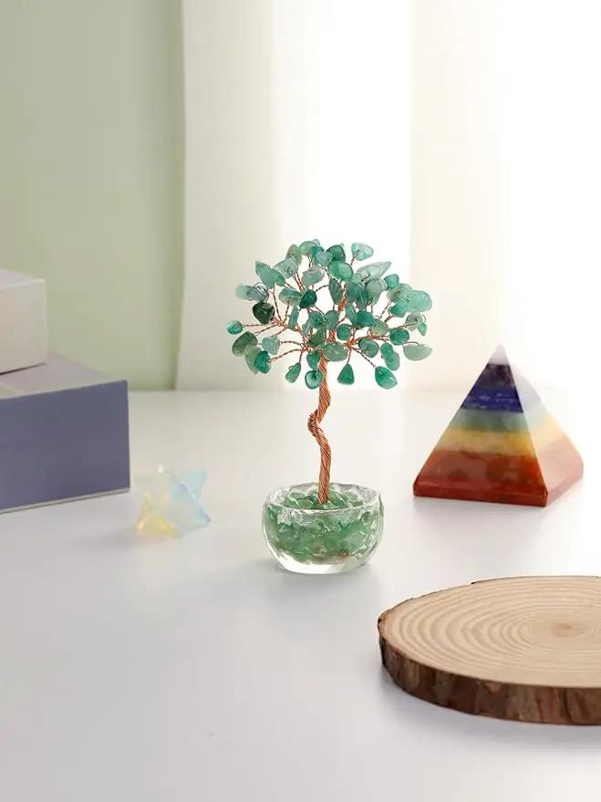 Jovivi Small Green Aventurine Crystal Tree, Natural Crystal Healing Stones Tree Glass Bowl Base Gemstone Money Trees Feng Shui Good Luck Home Desk Decor by GreenHaven Gardens
