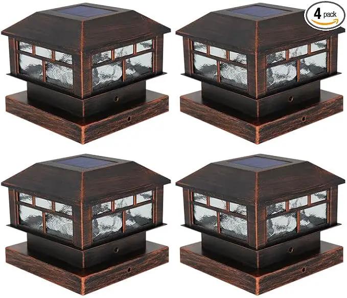 Solar Post Lights Outdoor, 20LM Fence Post Cap Lights, Waterproof, 2 Light Modes, Fit 3.5x3.5in 4x4in 5x5in Wooden Post, Solar Power Deck Lights for Garden Deck Patio Decoration(Bronze 4Pack) by GreenHaven Gardens