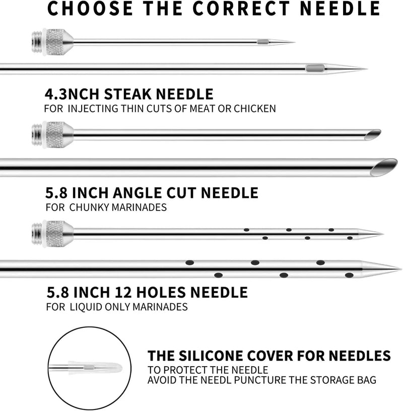 Meat Injector Syringe 2-oz Marinade Flavor Barrel 304 Stainless Steel with 3 Marinade Needles, Travel Case for BBQ Grill Smoker, Turkey, Brisket, Paper Instruction and E-book Included by JY COOKMENT by GreenHaven Gardens