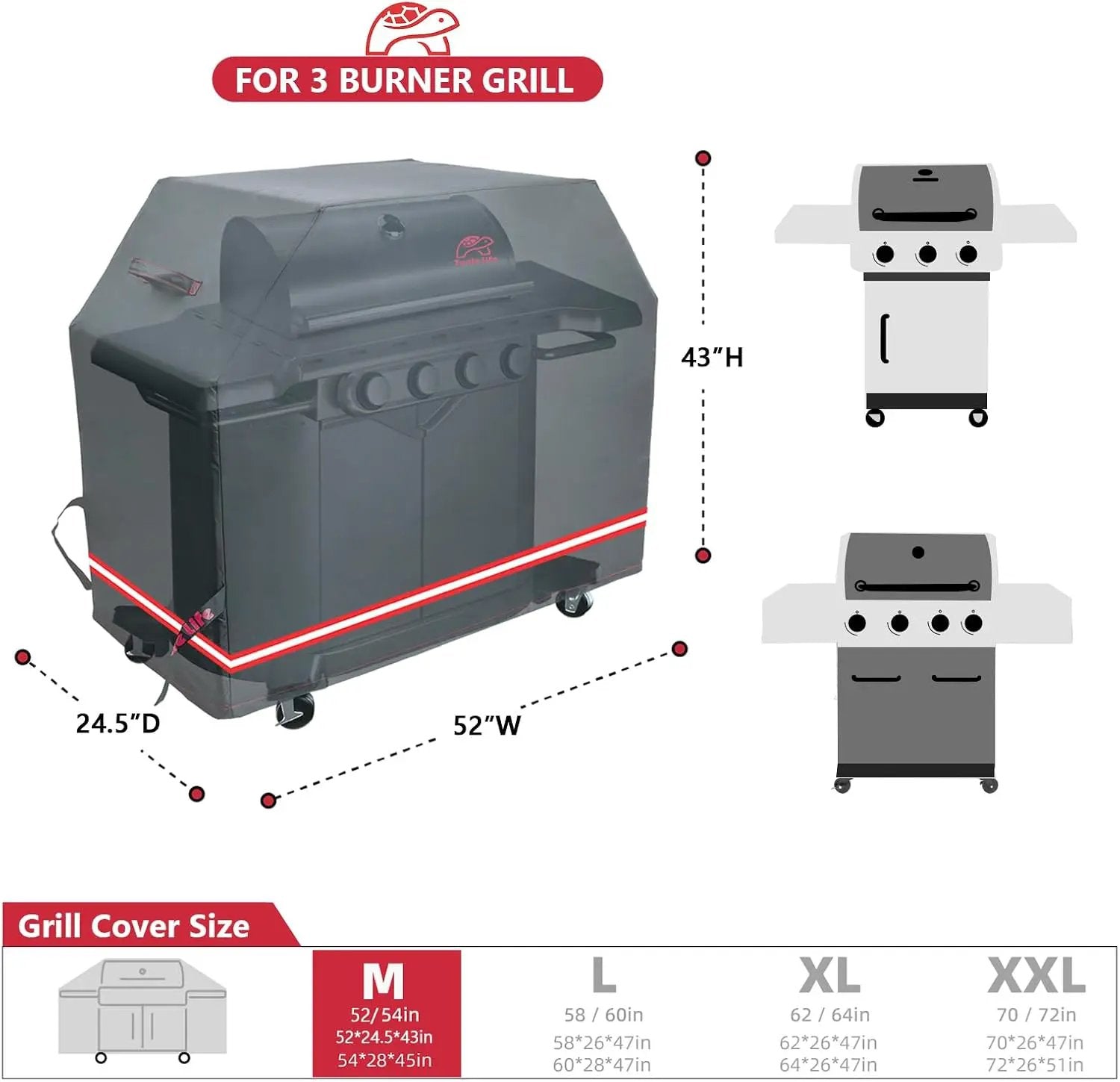 BBQ Grill Cover, 52 Inch Heavy Duty Waterproof 3 Burner Barbecue Gas Grill Covers for Weber Spirit Char-Broil Performance and Signature, Black by GreenHaven Gardens