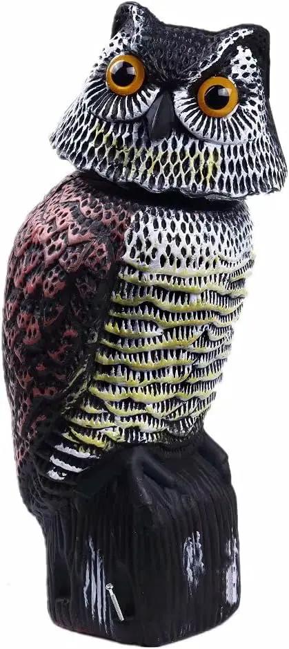 Owl Decoy 360 Rotate Head, Scarecrow Fake Owls Natural Enemy Realistic Owls to Scare Birds Away by GreenHaven Gardens