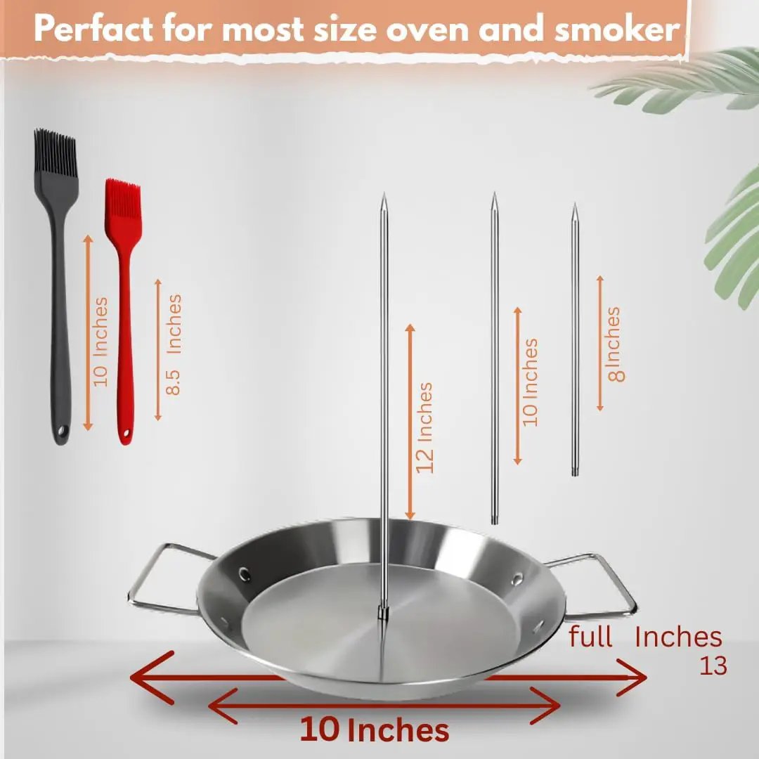 Al Pastor Skewer for Grill, Stainless Steel Vertical Gyro Plate for Oven, Rotate, Spit Stand, with Brushes, 3 Removable Spikes 8/10/12 BBQ Dishes Shawarma Stand, Kebabs Smoker, Tacos. by GreenHaven Gardens