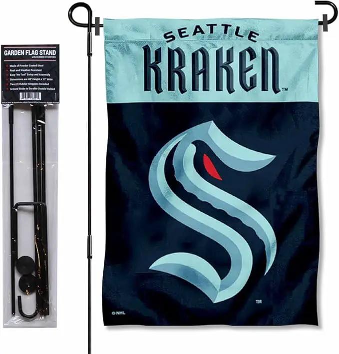WinCraft Seattle Kraken Garden Flag and Pole Stand Holder by GreenHaven Gardens