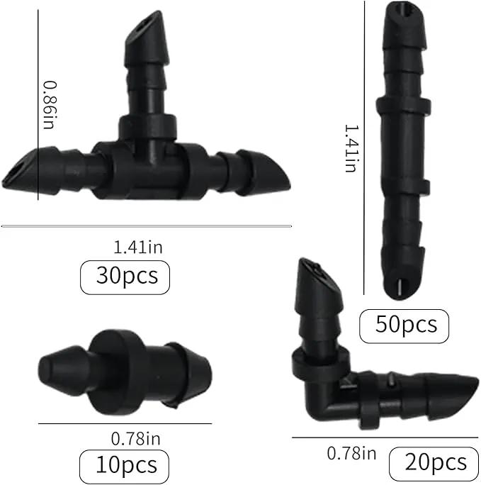 UOIENRT 110 PCS Irrigation Fittings, 1/4" Tubing with 50pcs Couplings, 20pcs Elbows, 30pcs Tees and 10pcs End Plugs for Drip or Sprinkler Systems by GreenHaven Gardens