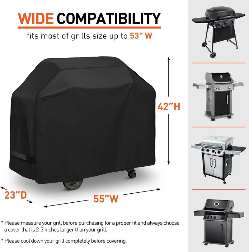 BBQ Grill Cover 55 inch, Waterproof Grill Cover for Outdoor Grill, Rip-Proof, Fade Resistant Barbecue Gas Grill Cover for Weber, Char Broil, Nexgrill etc., All Weather Resistant by GreenHaven Gardens