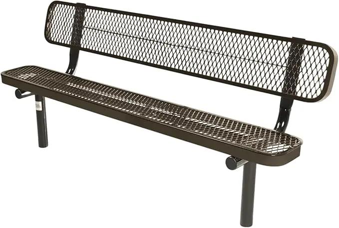 Coated Outdoor Furniture Heavy-Duty Outdoor Bench Thermoplastic Coated, Expanded Metal, Commercial-Grade Seating, Made in America (Inground with Back, 6 Ft, Textured Brown) by GreenHaven Gardens