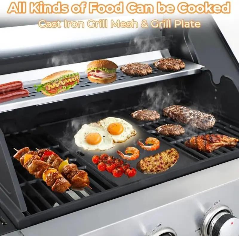 3-Burner Propane Gas Grill, 25,650 BTU Outdoor BBQ Grill with Stainless Steel Warming Rack, Enameled Cooking Grids, Built-in Thermometer & Foldable Side Tables - Portable Design with 6" Wheels by GreenHaven Gardens