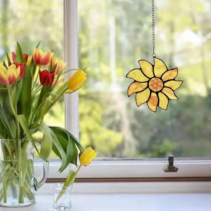 BOXCASA Farmhouse Summer Sunflower Stained Glass Window Hangings,Sunflower Lover Gifts for Women,Best Thank You Teacher Gift,Handmade Sunflower Art Decorations Gift for Mom Grandma Nana Aunt by GreenHaven Gardens