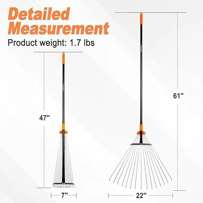 Leaf Rake for Lawns, Adjustable Garden Rake for Leaves with Long Handle, 61 Inches by GreenHaven Gardens