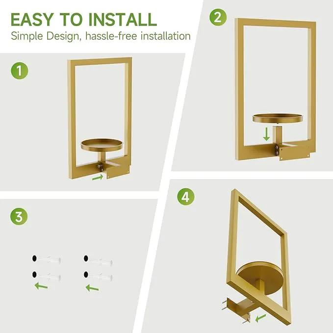 Picture Frame Wall Plant Holder, Metal Window Plant Shelves Plant Holder for Indoor Plants, Hanging Wall Planters Wall-Mounted Plant for Home, Office, and Garden (Gold, 3PCS) by GreenHaven Gardens