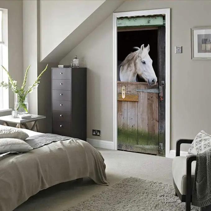 Horse 3D Door Stickers Murals - Peel & Stick - Waterproof & Washable - Matt Finish - Rustic Style - Animal Print - Adults - Door & Wall - 37.4" x 78.7" by GreenHaven Gardens
