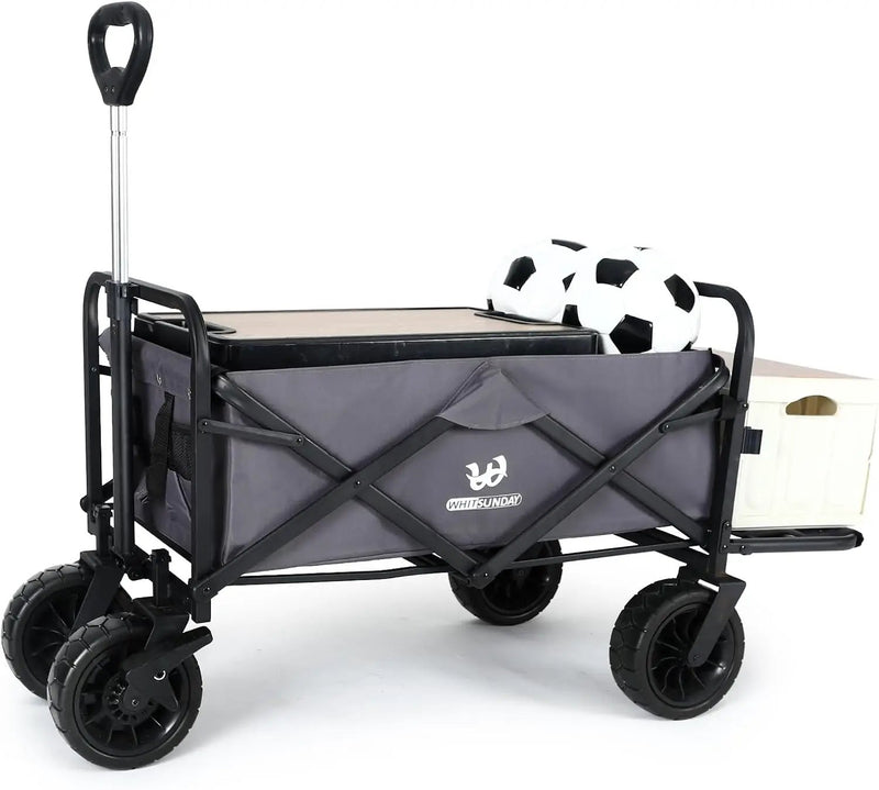 Whitsunday Collapsible Wagon with Tailgate for Camping Outdoor (Dark Grey, No Table) by GreenHaven Gardens