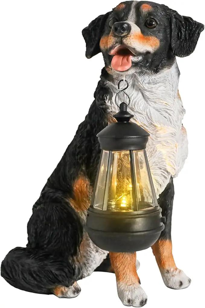 Afirst Dog Garden Statue - Outdoor Decor with Solar Lantern Lovely Bernese Mountain Dog Figurine Patio Lawn Yard Art Ornaments Housewarming Gift by GreenHaven Gardens