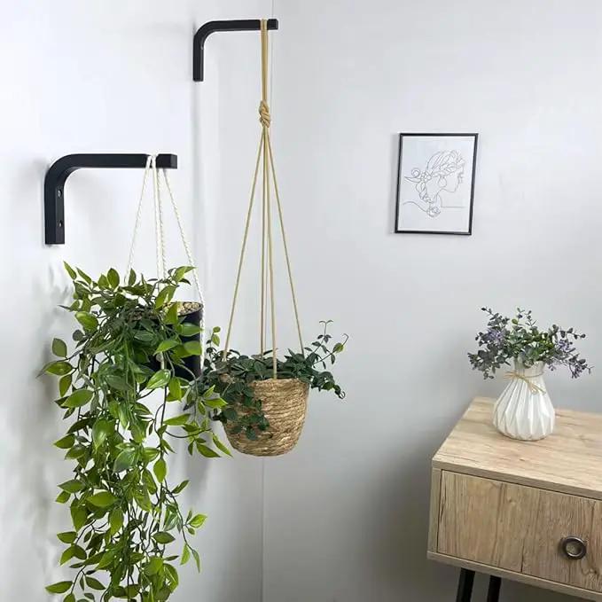 2-Piece Set of Plant Hooks for Wall 6 inch - Mounted Wooden Plant Hook - Indoor and Outdoor Bracket Plant Hanger for Planters, Lanterns, Bird Feeders, Patio Decorations (Black) by GreenHaven Gardens