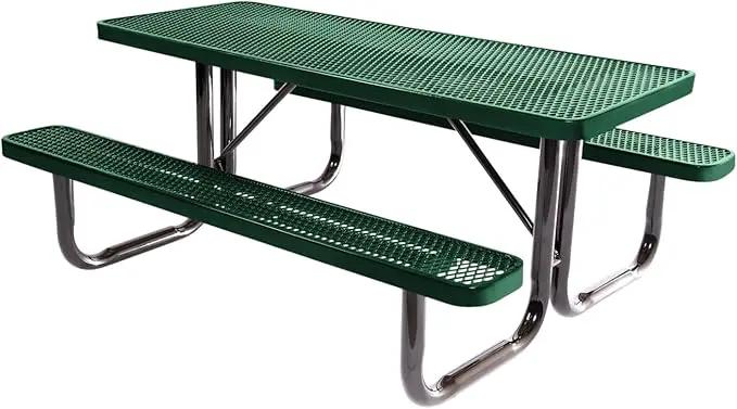 Coated Outdoor Furniture Heavy-Duty Portable Outdoor Picnic Table, Thermoplastic Coated Expanded Metal Commercial-Grade Patio Dining Furniture Made in America (6ft Rectangular, Textured Green) by GreenHaven Gardens