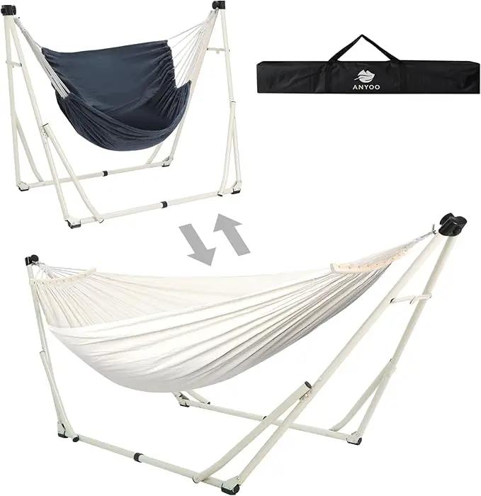 Anyoo 2 in 1 Hammock and Swinging Chair with Collapsible Steel Stand & Carrying Case,Portable & Adjustable,Easy Set Up for Outdoor,Indoor,Porch Swing,Patio,Garden,Camping Trip by GreenHaven Gardens