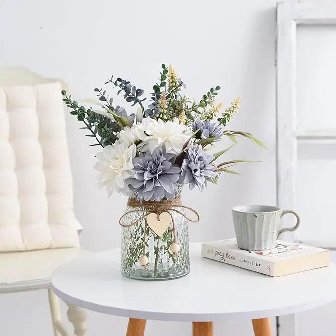 Fake Flowers Artificial Blue Flowers with Vase, Table Centerpieces for Dining Room, Silk Flower Arrangements for Home, Living Room Bathroom Plant Decor, Centerpiece Table Decorations by GreenHaven Gardens