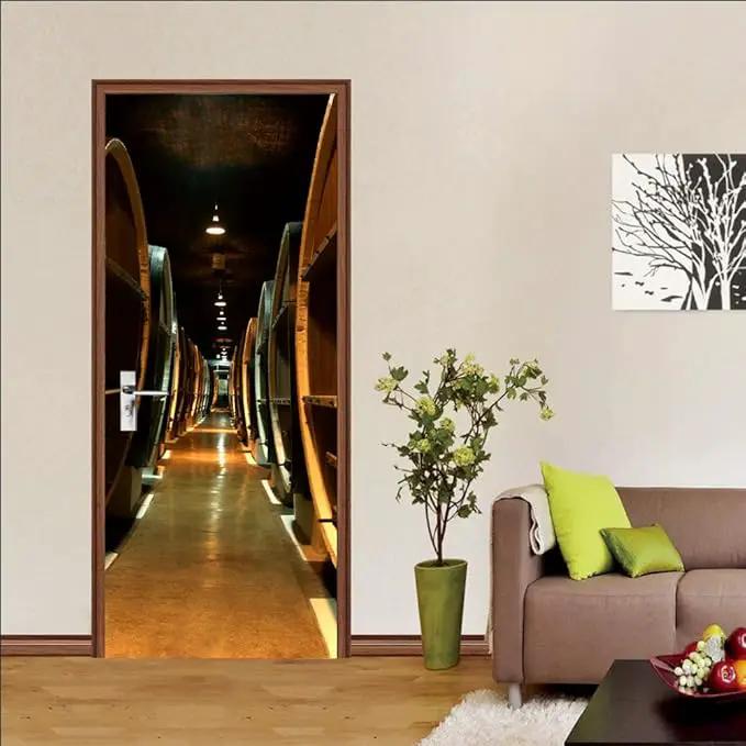 3D Door Stickers Murals - Peel & Stick Wine Cellar Theme - Removable PVC Waterproof Door Poster, 33.9" x 78.7" for Bedroom & Living Room by GreenHaven Gardens