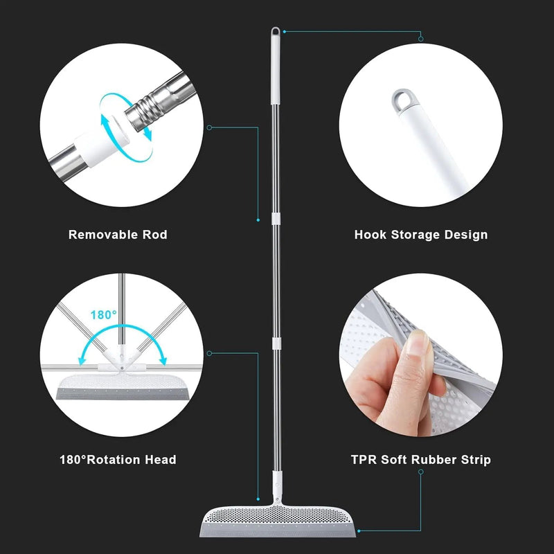 Rubber Squeegee Broom for Floor, 51.77'' Long Handle Multifunction Scraping Silicone Floor Sweeper, Pet Hair Remover Magic Broom for Carpets, Windows, Mirrors, Rugs, Hardwood, Tile Cleaning by GreenHaven Gardens