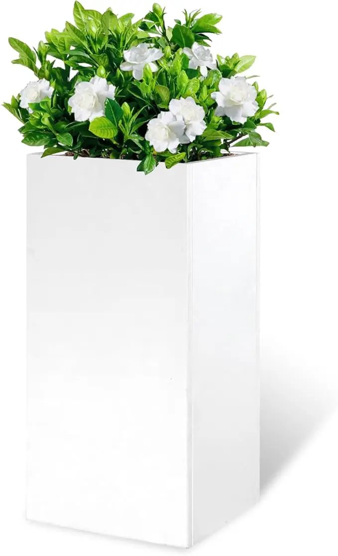 White Steel Metallic Heavy Planter for Outdoor Plants Box 14"x14"x30" Metal Planter Spliced Flower Pots with Partitions for Outside,Indoor,Garden (White, 14 * 14 * 30) by GreenHaven Gardens