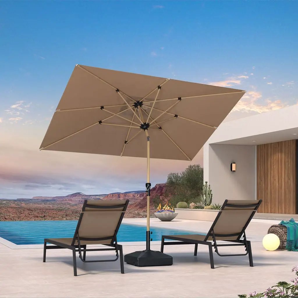 PURPLE LEAF 6' x 9' Market Umbrella Outdoor Table Umbrella Aluminum Patio Umbrella with Push Button Tilt & 8 Sturdy Ribs and Crank Rectangular Sun Umbrella for Pool Backyard Beach, Taupe by GreenHaven Gardens
