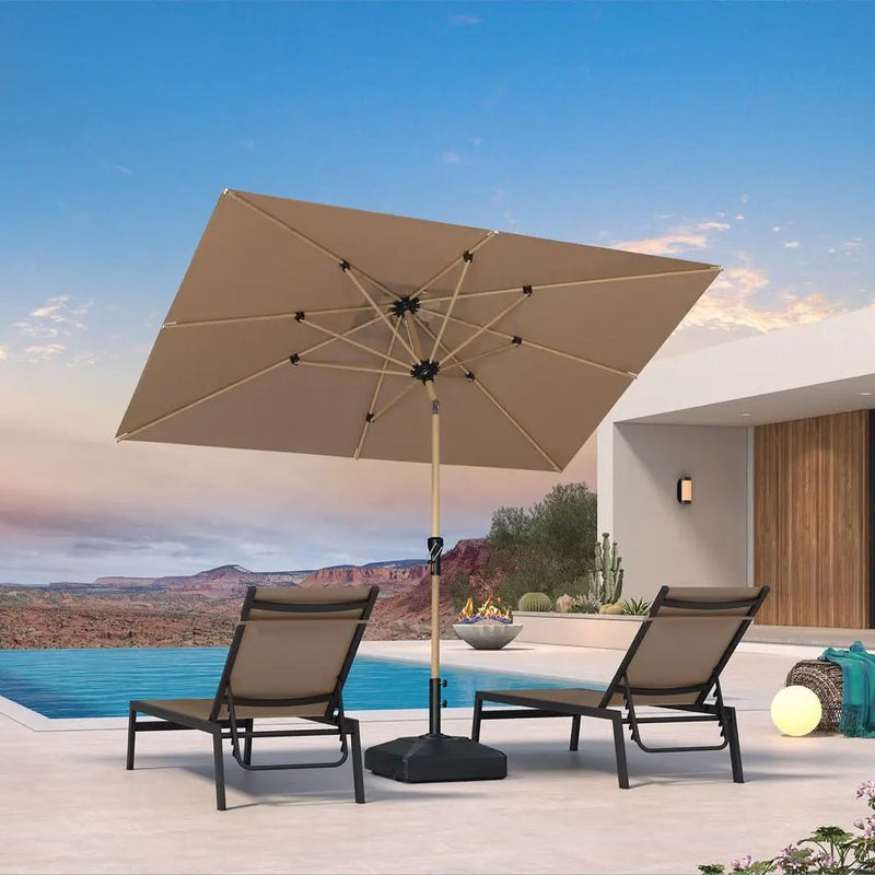 PURPLE LEAF 6' x 9' Market Umbrella Outdoor Table Umbrella Aluminum Patio Umbrella with Push Button Tilt & 8 Sturdy Ribs and Crank Rectangular Sun Umbrella for Pool Backyard Beach, Taupe by GreenHaven Gardens