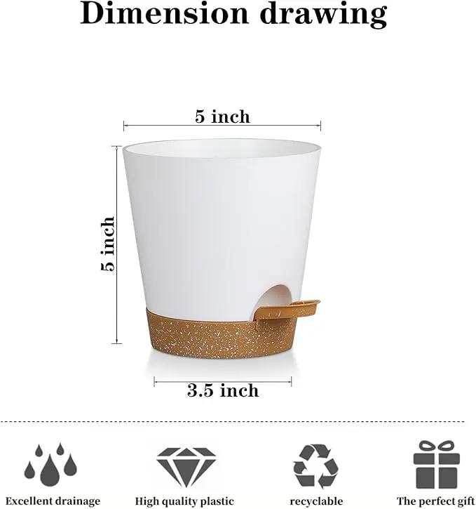 5 Pack 5 inch Self-Watering Pots, African Violets Planter with Drainage Holes and Reservoir, White Brown Plastic Planter for Indoor Outdoor Plants Flowers and Houseplants White Brown, 5 inch 5 pcs by GreenHaven Gardens