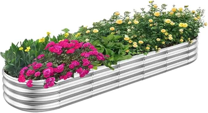 Galvanized Raised Garden Beds, 8x2x1ft Outdoor Raised Garden Boxes, Oval Large Bottomless Metal Elevated Garden Bed Planter Box for Vegetables, Fruits, Flower by GreenHaven Gardens