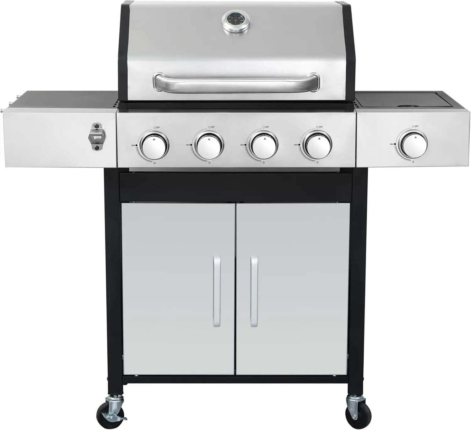 4-Burner Propane Gas BBQ Grill with Side Burner, 46,790 BTU Output, Enameled Cast Iron Grates, Heavy-Duty Stainless Steel Outdoor Grill for Backyard Barbecue by GreenHaven Gardens