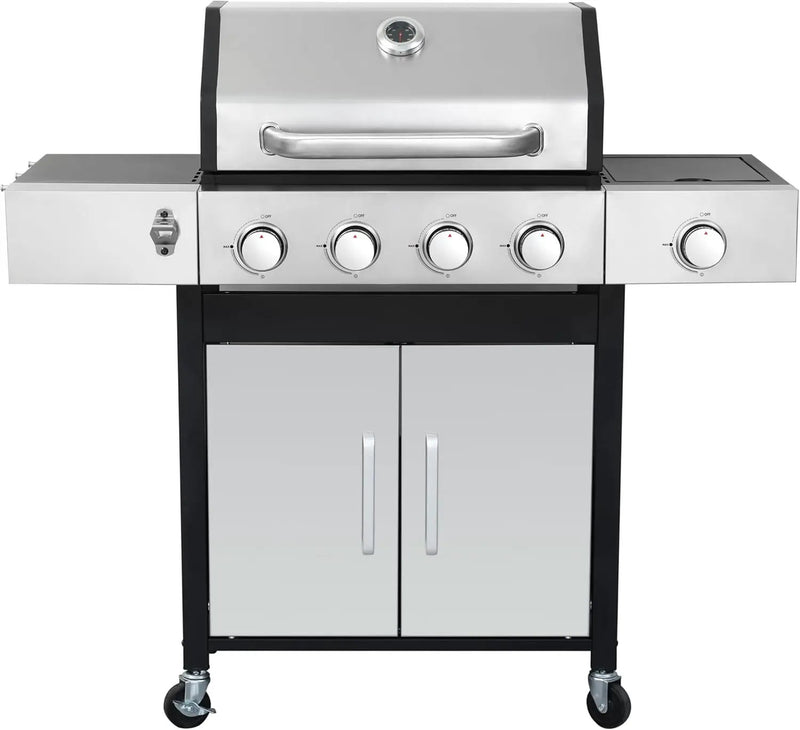 4-Burner Propane Gas BBQ Grill with Side Burner, 46,790 BTU Output, Enameled Cast Iron Grates, Heavy-Duty Stainless Steel Outdoor Grill for Backyard Barbecue by GreenHaven Gardens