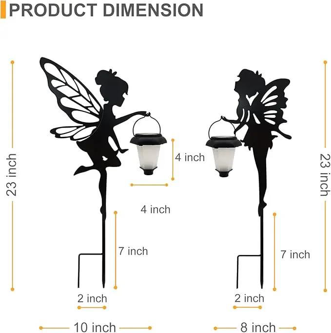 Solar Fairy Garden Stake Decorative Lantern, 2 Pack Metal Fairy Angel Garden Silhouette Lights for Lawn, Pathway, Patio, Yard Outdoor Decor by GreenHaven Gardens