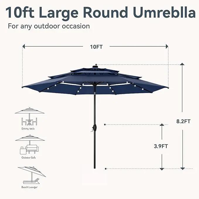 GREEN PARTY 10ft Outdoor Patio Umbrella, Auto-Tilt Market Table Umbrellas with Crank, 8 Sturdy Ribs & 1.5" Pole UV Protection for Garden Deck Backyard Pool by GreenHaven Gardens