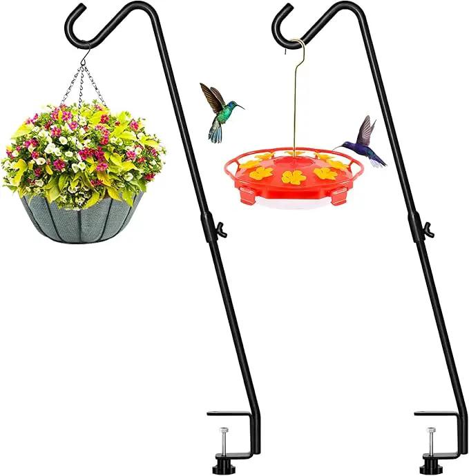 FEED GARDEN 2 Pack 29 Inch Adjustable Deck Hook,Solid Steel Deck Hangers for Bird Feeders,Lanterns, Flower Basket and Suet Baskets with Clamp,Black by GreenHaven Gardens