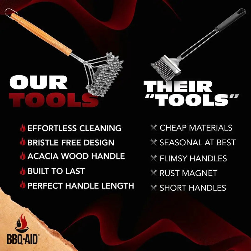 BBQ-AID Grill Brush for Outdoor Grill Bristle Free - 18" BBQ Brush for Grill Cleaning Kit - Safe BBQ Grill Cleaner Brush and Scraper - Stainless Grill Cleaning Brush for Any Grill, Grill Accessories by GreenHaven Gardens