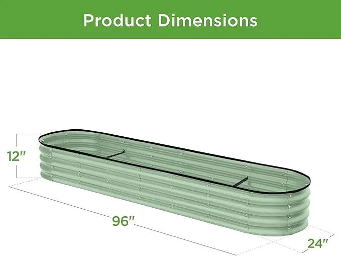 Best Choice Products 8x2x1ft Outdoor Metal Raised Garden Bed, Oval Deep Root Planter Box for Vegetables, Flowers, Herbs, and Succulents w/ 108 Gallon Capacity - Sage Green by GreenHaven Gardens