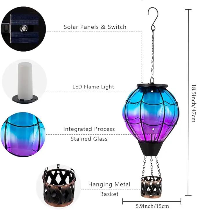 Solar Hot Air Balloon Lantern with Flame Flickering LED Glass Hot Air Balloon Solar Lanterns Outdoor Waterproof Hanging Lights for Patio,Porch,Yard,Garden Decor Mother Day Gifts for Women by GreenHaven Gardens
