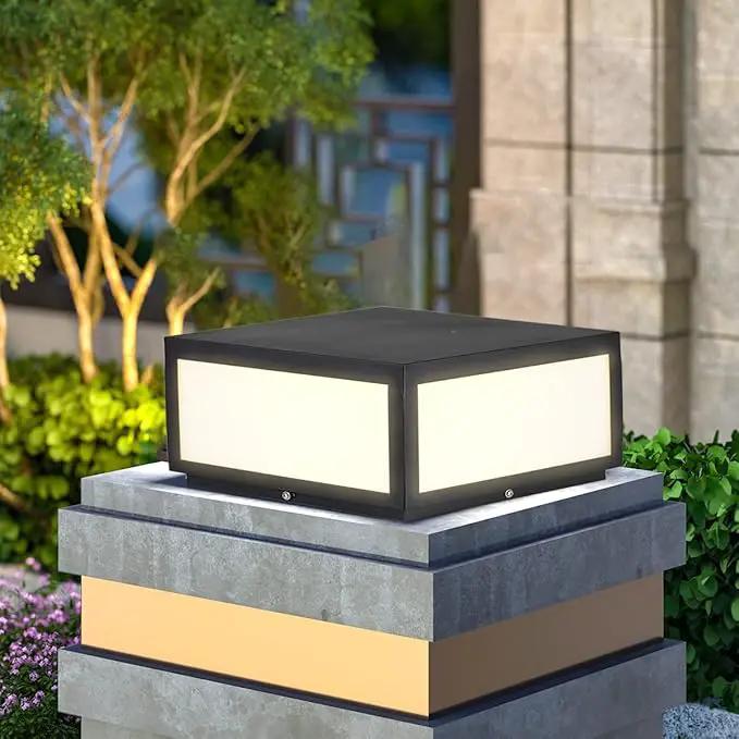 Pillar Lamp Post Light, Tempered Glass Shade，Fence Deck Cap Light Lantern Column Lamp for Flat Surface Patio Garden Decoration with IP55 Waterproof E26 LED Bulb (Electric Powered) by GreenHaven Gardens