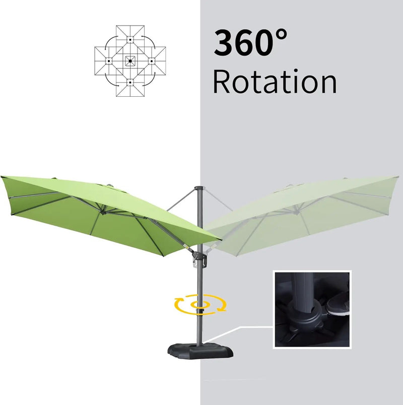 PURPLE LEAF 10' X 13' Patio Umbrella Outdoor Cantilever Rectangle Umbrella Aluminum Offset Umbrella with 360-degree Rotation for Garden Deck Pool Patio Apple Green by GreenHaven Gardens