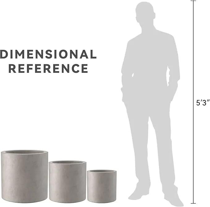 Kante 9.8",12.6",15.7" Dia Round Concrete Planter Set of 3, Modern Style Large Cylindrical Plant Pot with Drainage Hole and Rubber Plug for Indoor Outdoor Patio, Weathered Concrete by GreenHaven Gardens