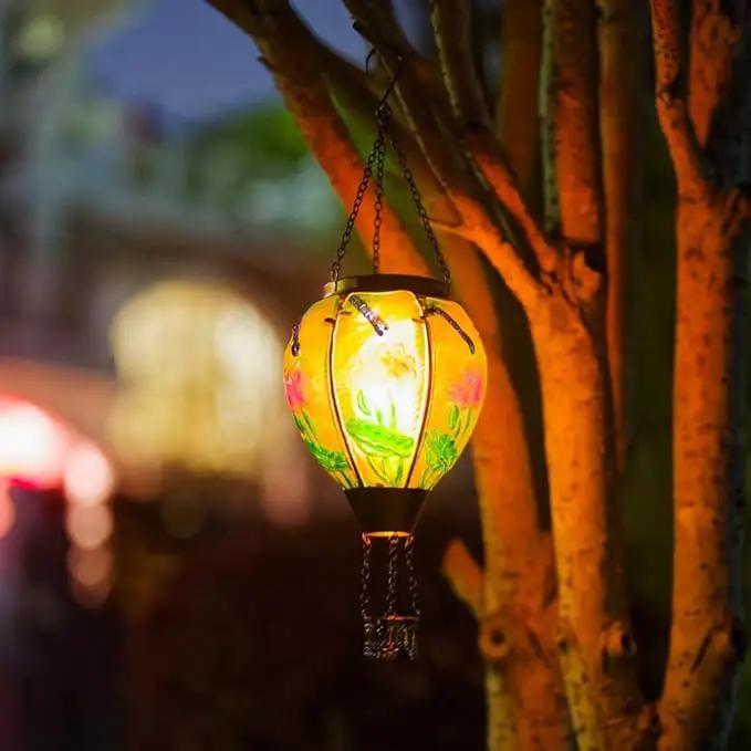 Starsoul Starsoul Dragonfly Hot Air Balloon Solar Lantern Glass Outdoor Hanging Hot Air Balloon Solar Flickering Flame Light Waterproof Garden Patio Yard Party Decorations by GreenHaven Gardens